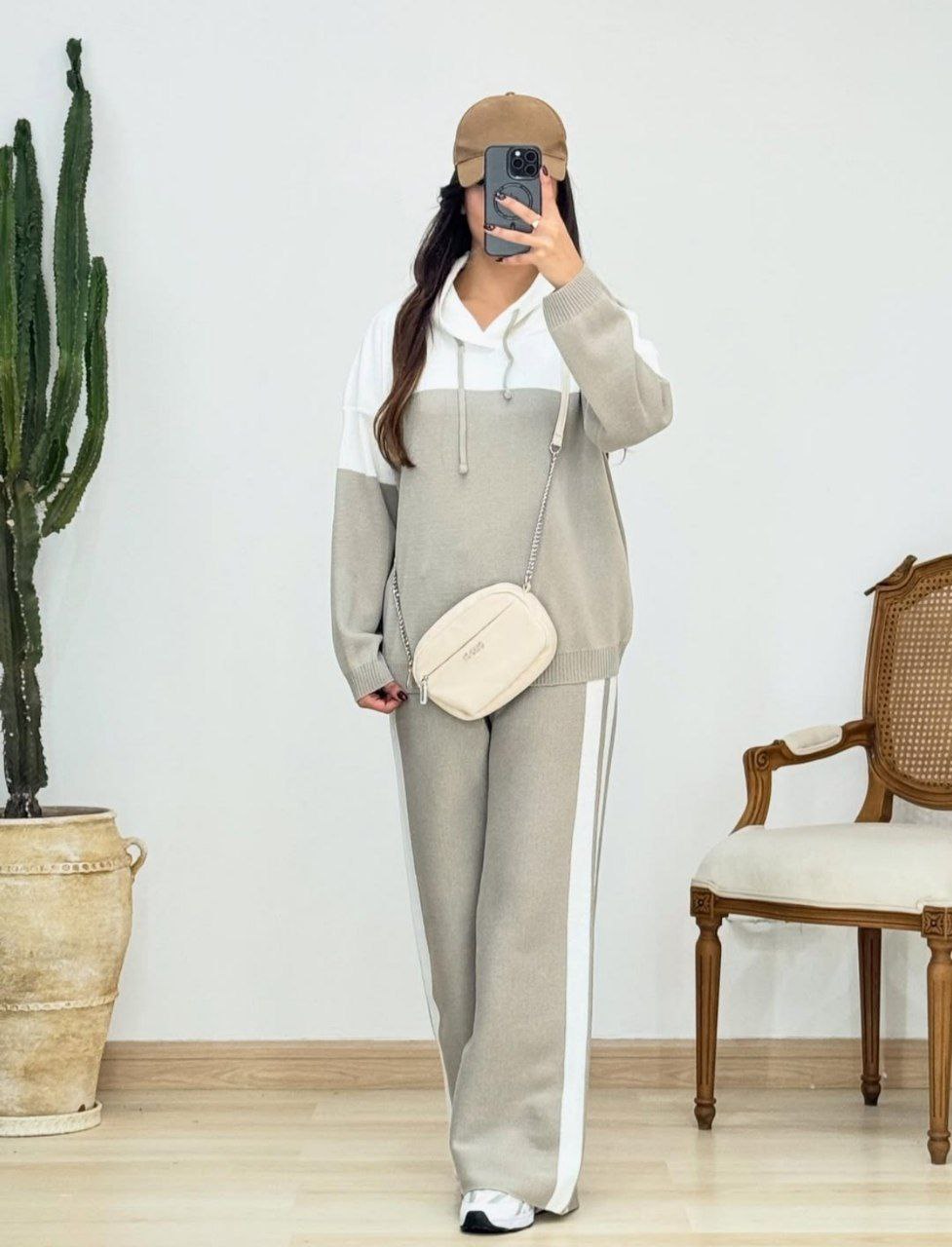 ست هودی و شلوار دخترانه اسپرت بافت درجه ۱ فری سایز