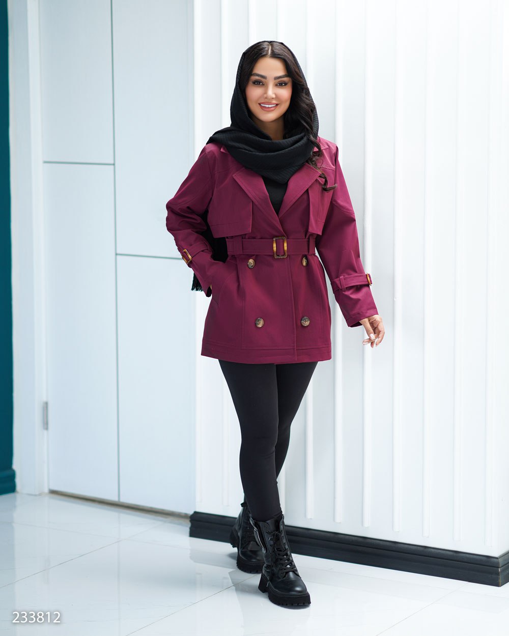 بارانی کوتاه زنانه یقه کاستری ژیله دار جنس کتان TC سایز ۱ و ۲