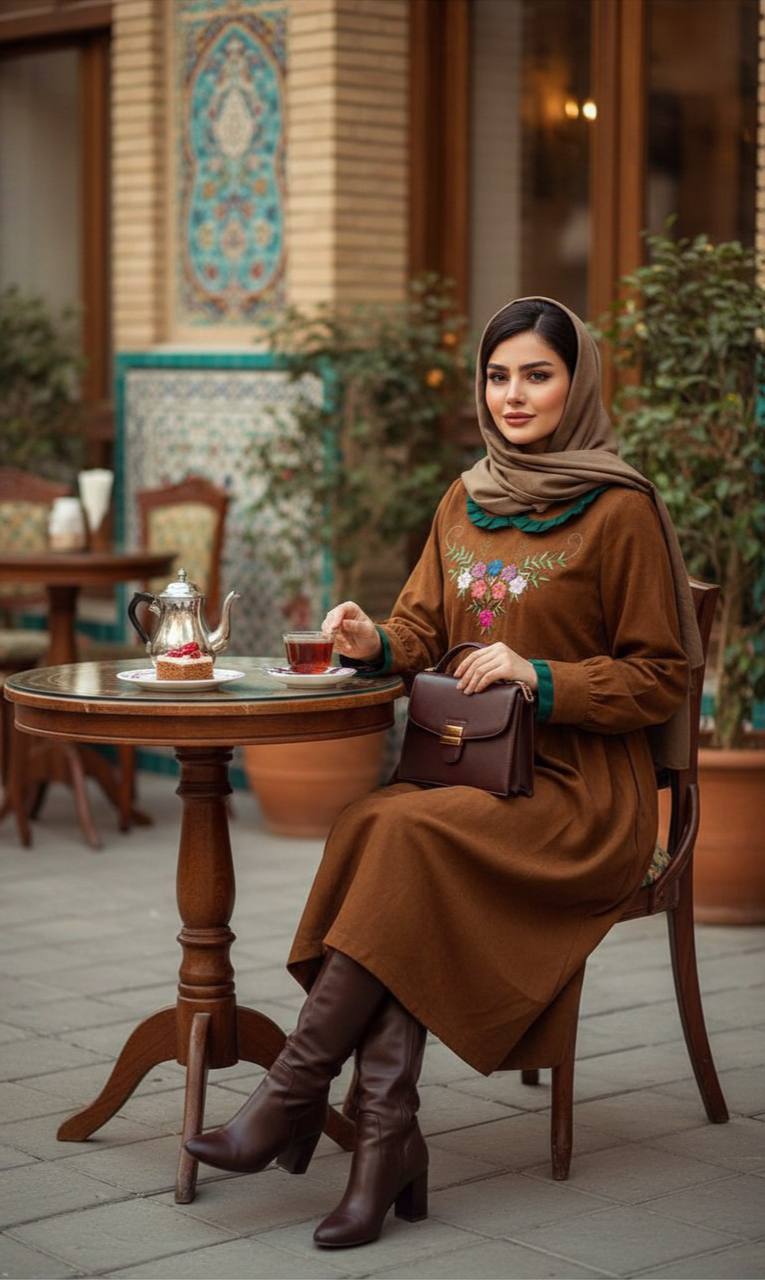 پیراهن مخمل گلدوزی شده پاییزه